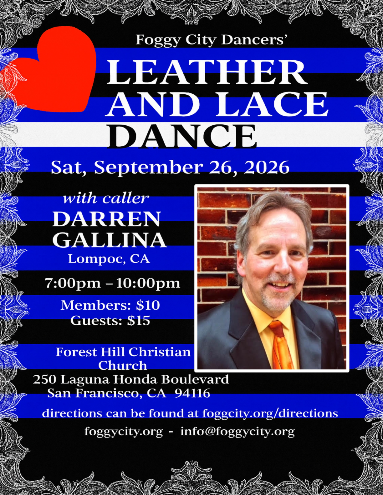 Darren Gallina calling on Saturday 26 September 2026 – Leather and Lace Dance
